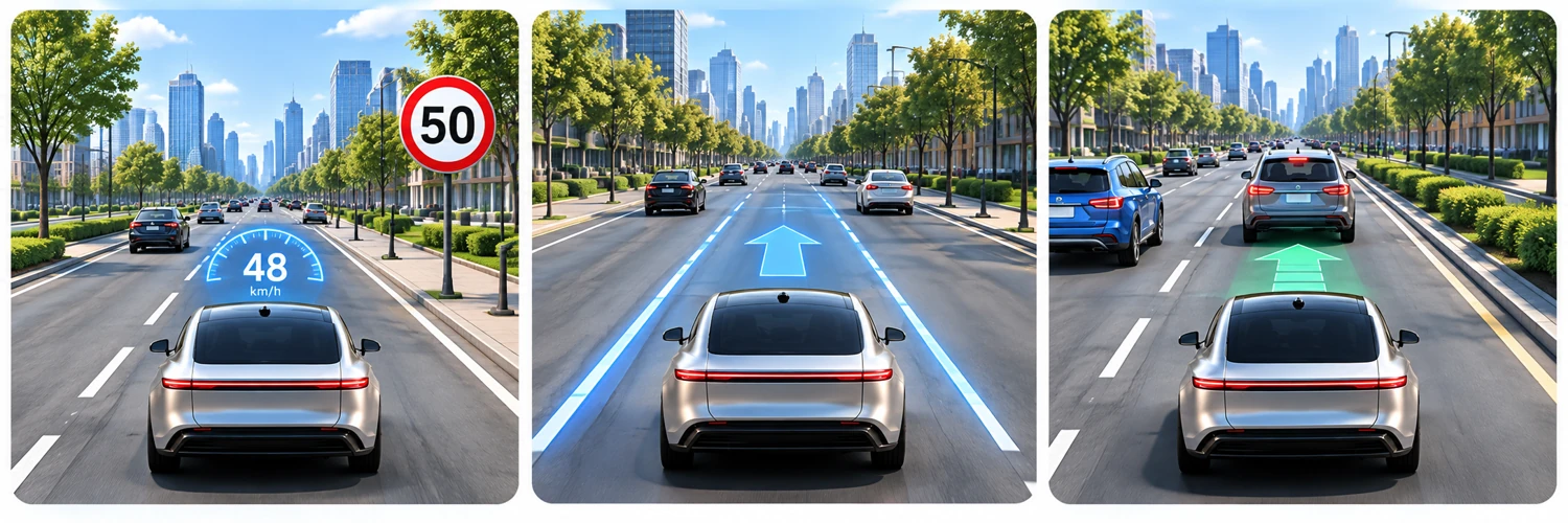 Speed, lane keeping and following illustrations