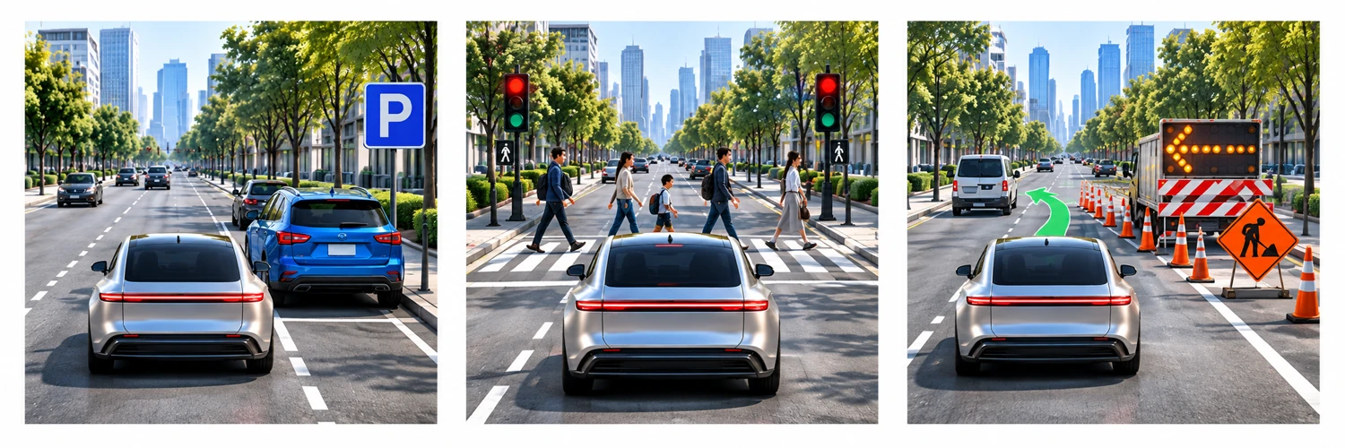 Parking, crossing and obstacle illustrations